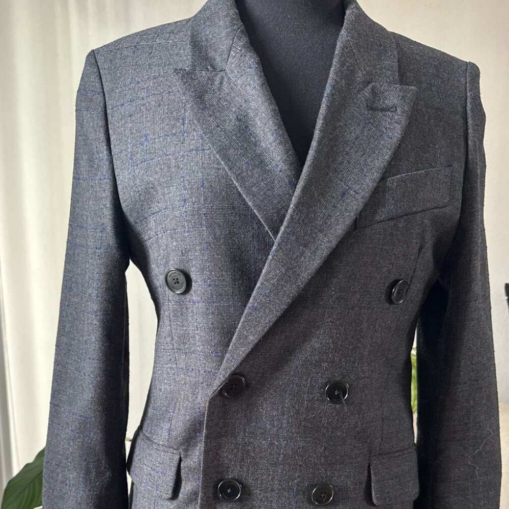 ZADIG &‎ VOLTAIRE - Mina Carreaux Coat Jacket Women XS Grey Wool Double Breasted